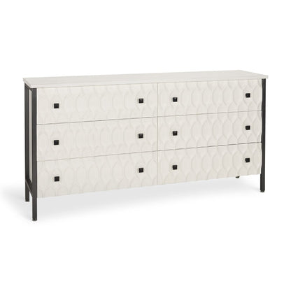 63" Gray And White Wood Carved Geometric Six Drawer Sideboard HomeRoots
