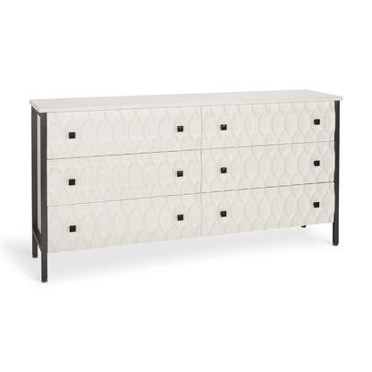 63" Gray And White Wood Carved Geometric Six Drawer Sideboard HomeRoots
