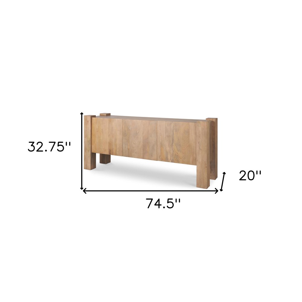 75" Light Brown Solid Wood Sideboard Soft Close with Three Doors — view 3