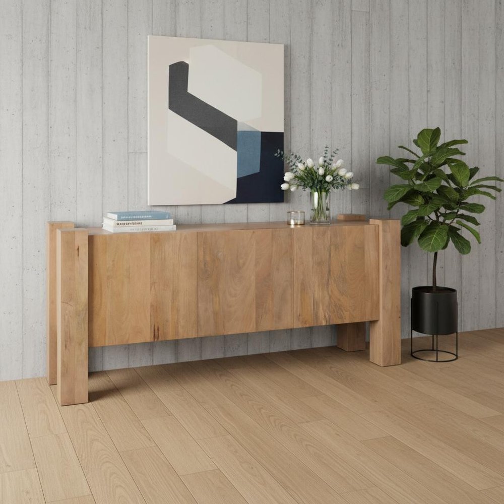 75" Light Brown Solid Wood Sideboard Soft Close with Three Doors — view 4