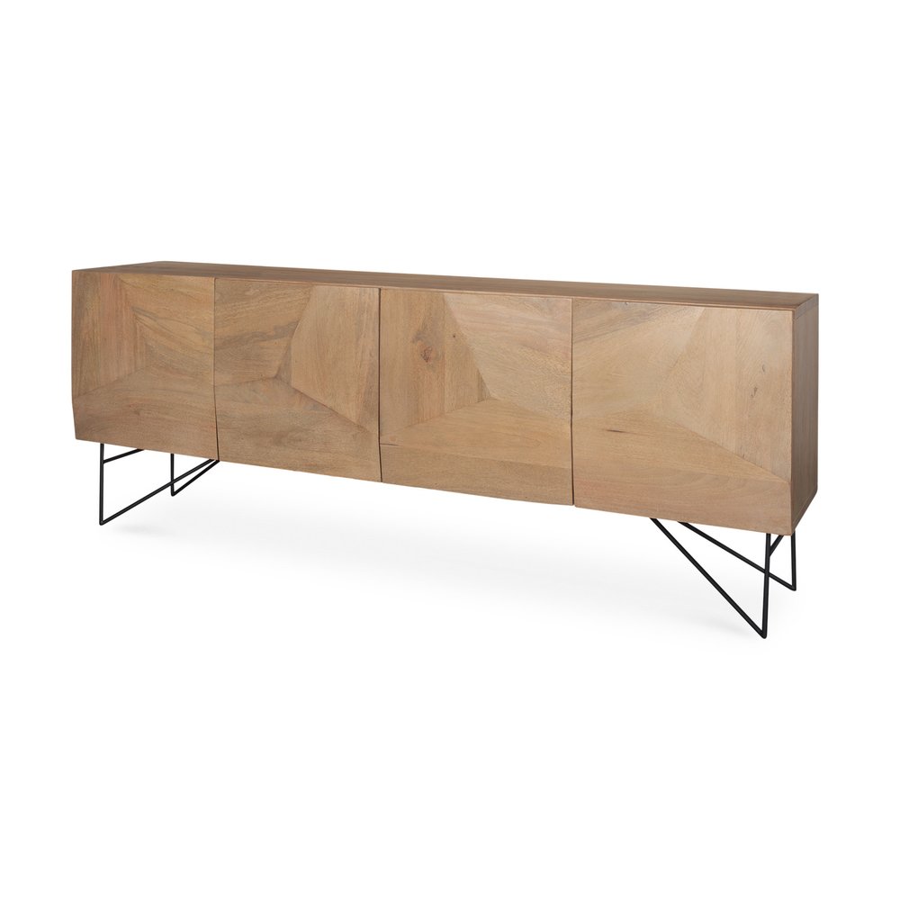 80" Black Solid Wood Sideboard Soft Close with Four Doors HomeRoots