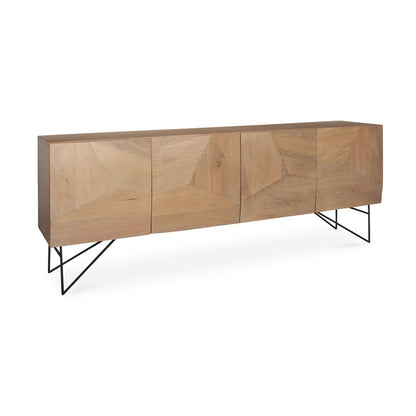 80" Black Solid Wood Sideboard Soft Close with Four Doors HomeRoots
