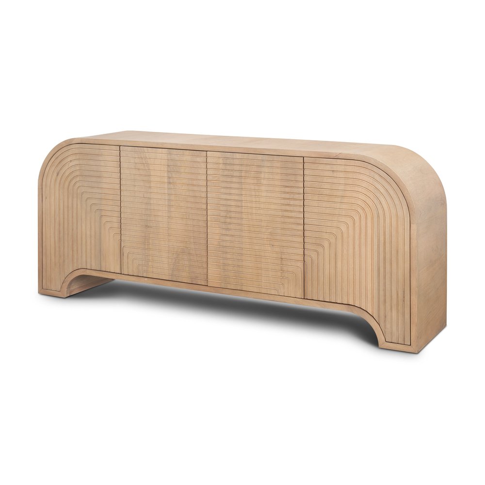72" Natural Solid Wood Ribbed Texture Sideboard With Four Doors HomeRoots