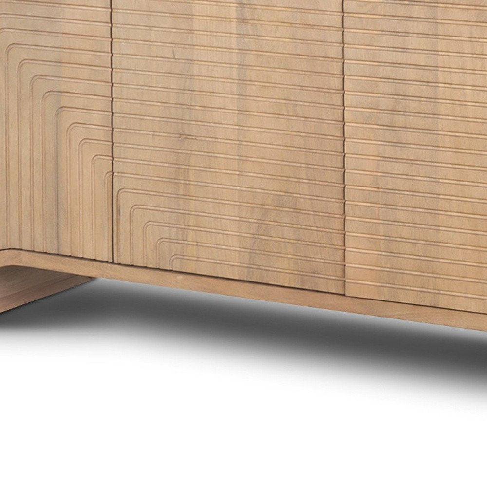 72" Natural Solid Wood Ribbed Texture Sideboard With Four Doors HomeRoots