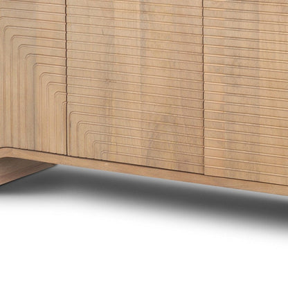 72" Natural Solid Wood Ribbed Texture Sideboard With Four Doors HomeRoots
