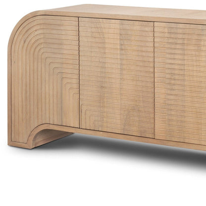 72" Natural Solid Wood Ribbed Texture Sideboard With Four Doors HomeRoots