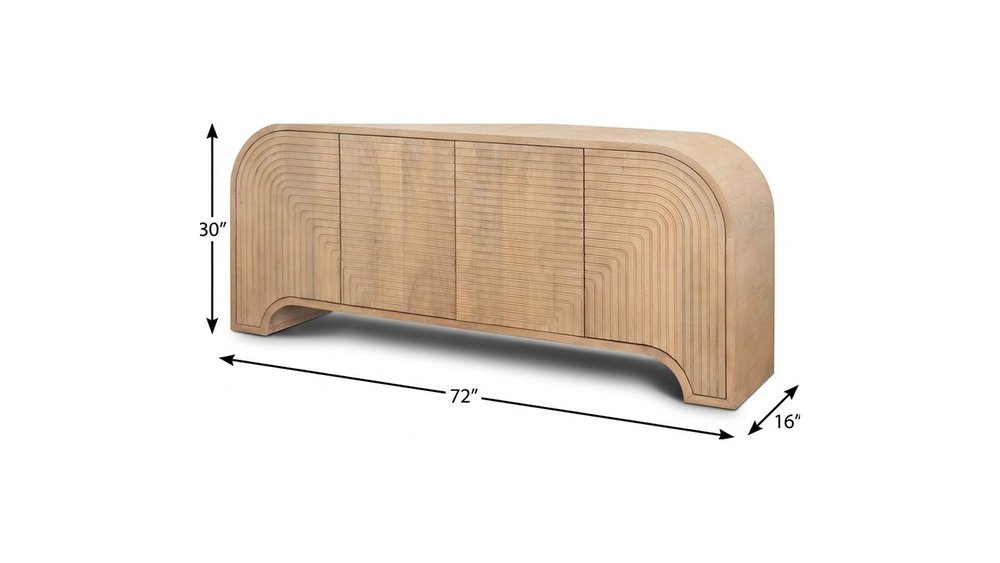 72" Natural Solid Wood Ribbed Texture Sideboard With Four Doors HomeRoots