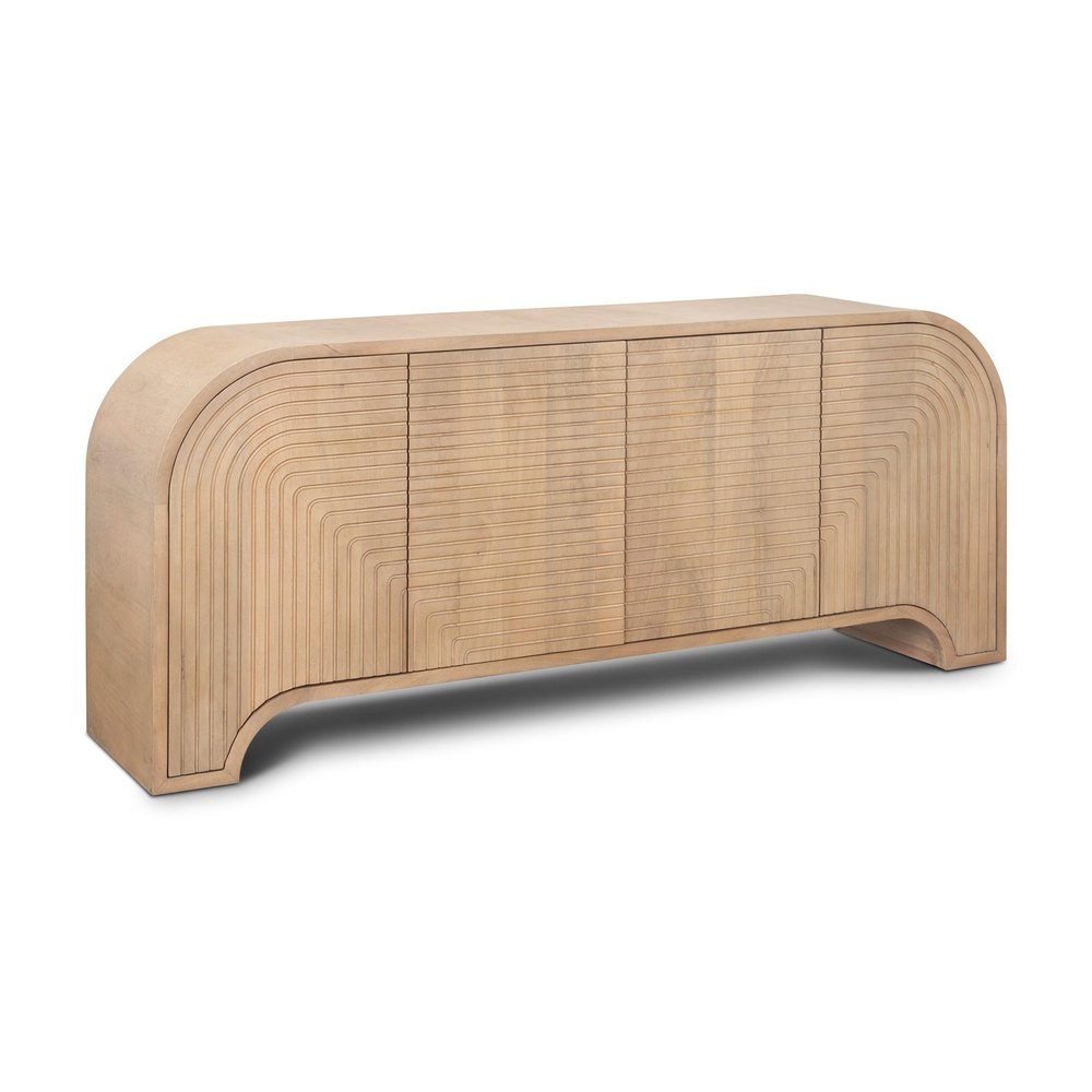 72" Natural Solid Wood Ribbed Texture Sideboard With Four Doors HomeRoots