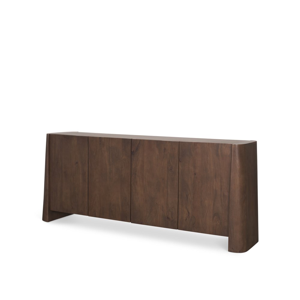 81" Brown Solid Wood Sideboard Soft Close with Four Doors HomeRoots