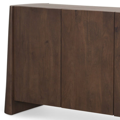 81" Brown Solid Wood Sideboard Soft Close with Four Doors HomeRoots