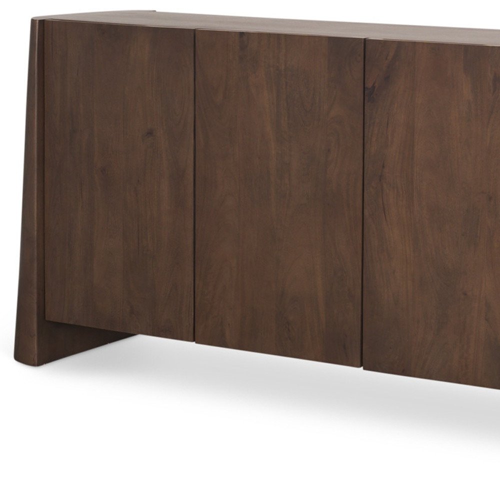 81" Brown Solid Wood Sideboard Soft Close with Four Doors HomeRoots