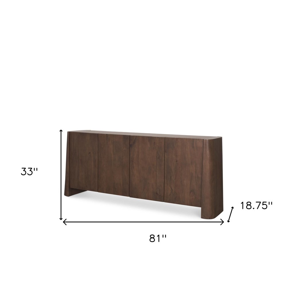 81" Brown Solid Wood Sideboard Soft Close with Four Doors HomeRoots