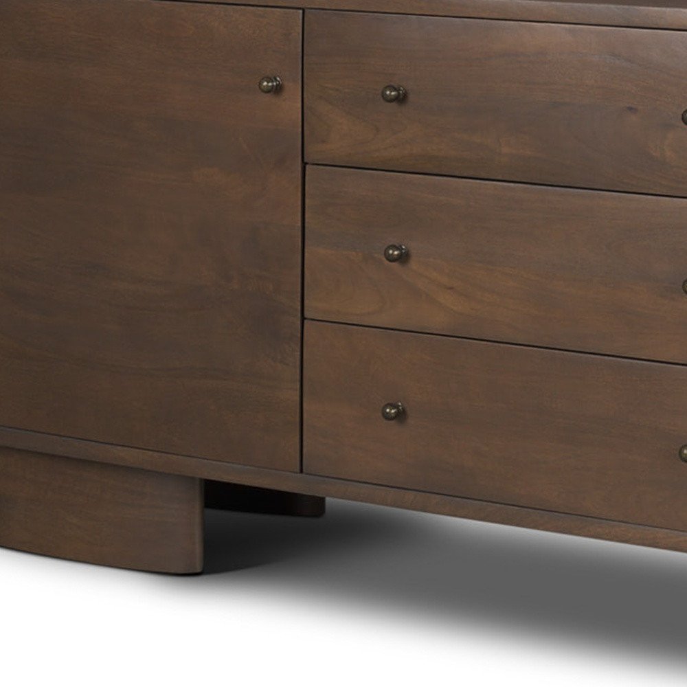 76" Brown Solid Wood Three Drawer Sideboard Soft Close with Two Doors HomeRoots