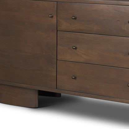 76" Brown Solid Wood Three Drawer Sideboard Soft Close with Two Doors HomeRoots