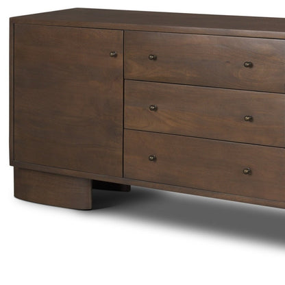 76" Brown Solid Wood Three Drawer Sideboard Soft Close with Two Doors HomeRoots