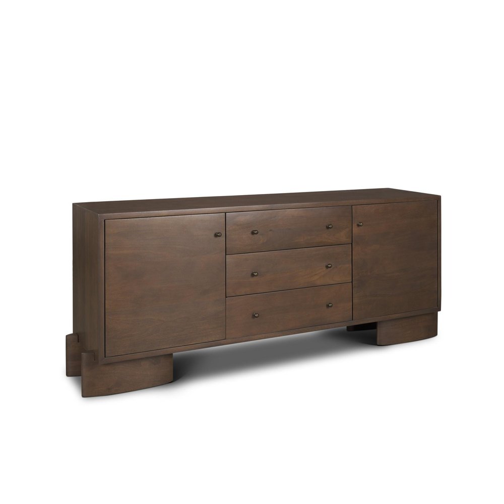 76" Brown Solid Wood Three Drawer Sideboard Soft Close with Two Doors HomeRoots