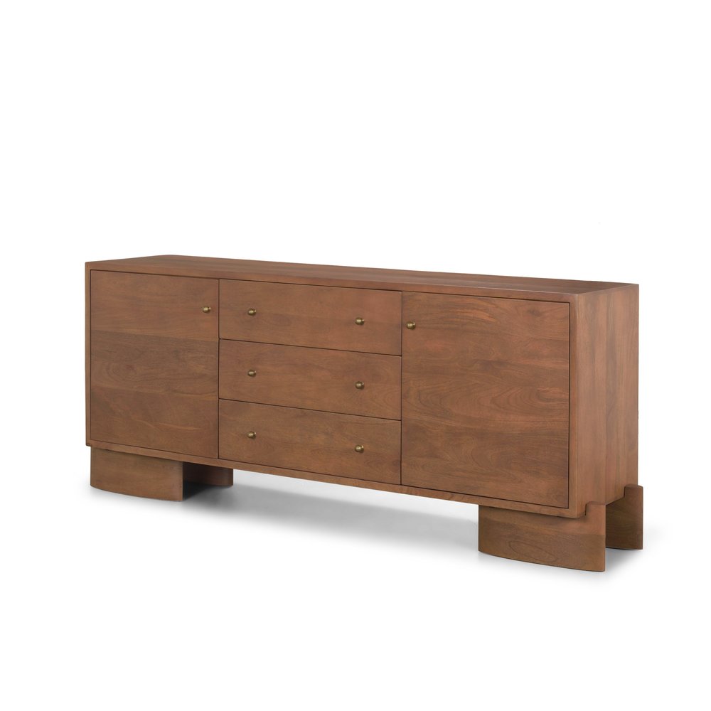 76" Brown Solid Wood Three Drawer Sideboard Soft Close with Two Doors HomeRoots
