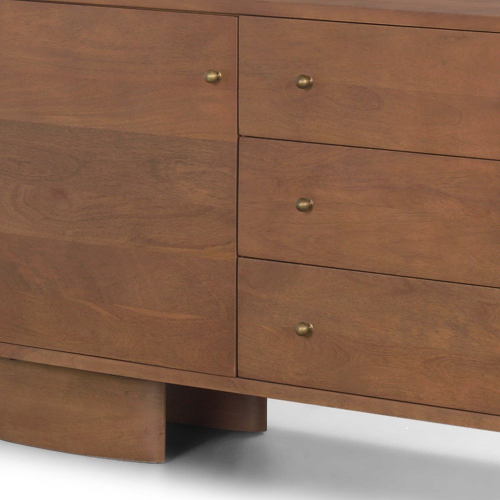 76" Brown Solid Wood Three Drawer Sideboard Soft Close with Two Doors HomeRoots