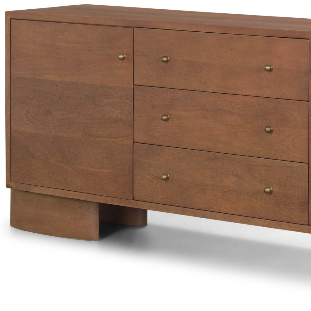 76" Brown Solid Wood Three Drawer Sideboard Soft Close with Two Doors HomeRoots