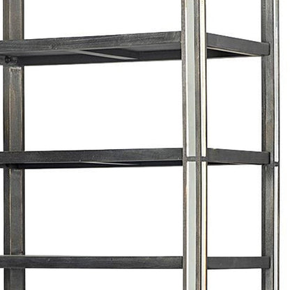 32" Dark Brown Solid Wood and Mirrored Glass Four Tier Bookcase with Three Drawers HomeRoots