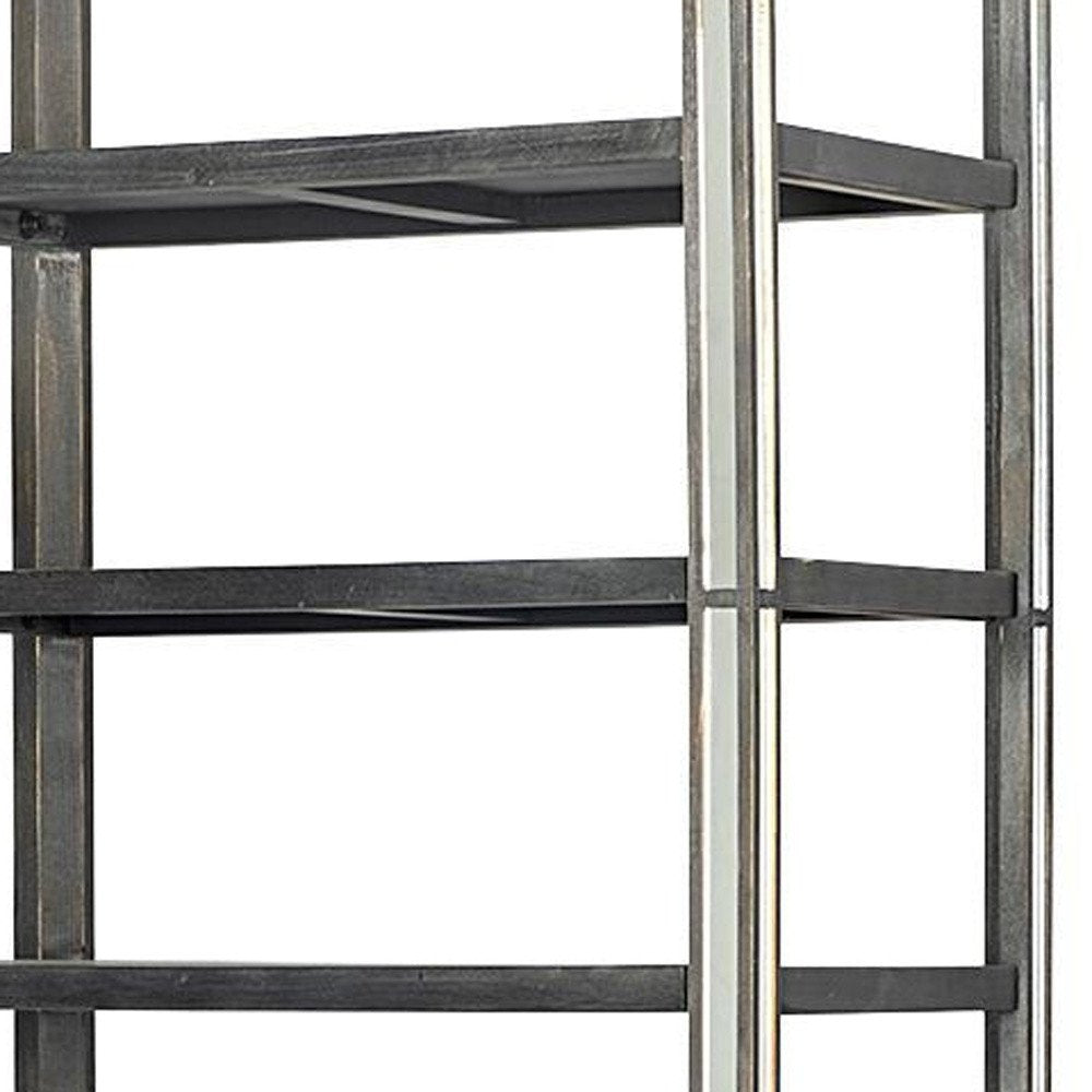 32" Dark Brown Solid Wood and Mirrored Glass Four Tier Bookcase with Three Drawers HomeRoots