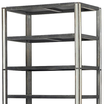 32" Dark Brown Solid Wood and Mirrored Glass Four Tier Bookcase with Three Drawers HomeRoots