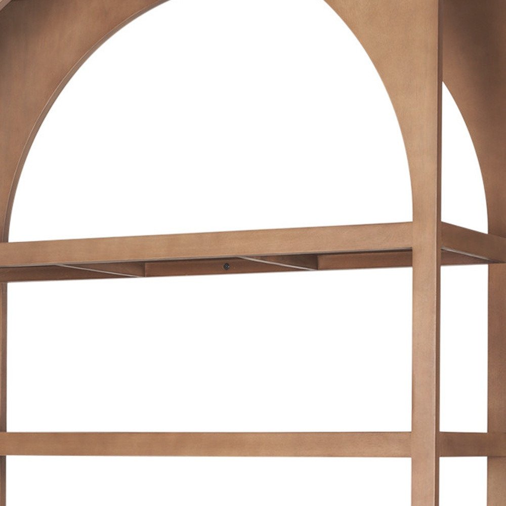 47" Brown Arched Solid Wood Five Tier Bookcase