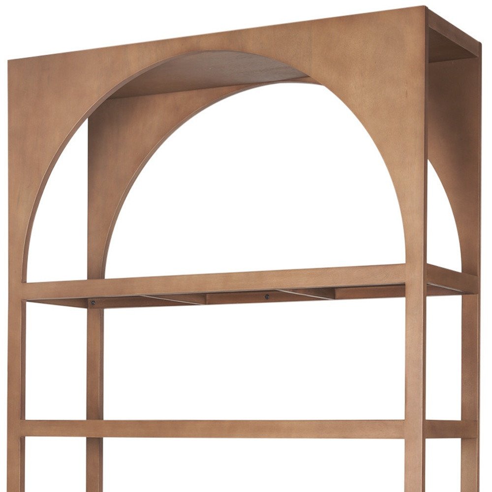 47" Brown Arched Solid Wood Five Tier Bookcase — view 3