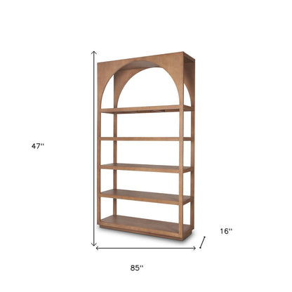 47" Brown Arched Solid Wood Five Tier Bookcase HomeRoots