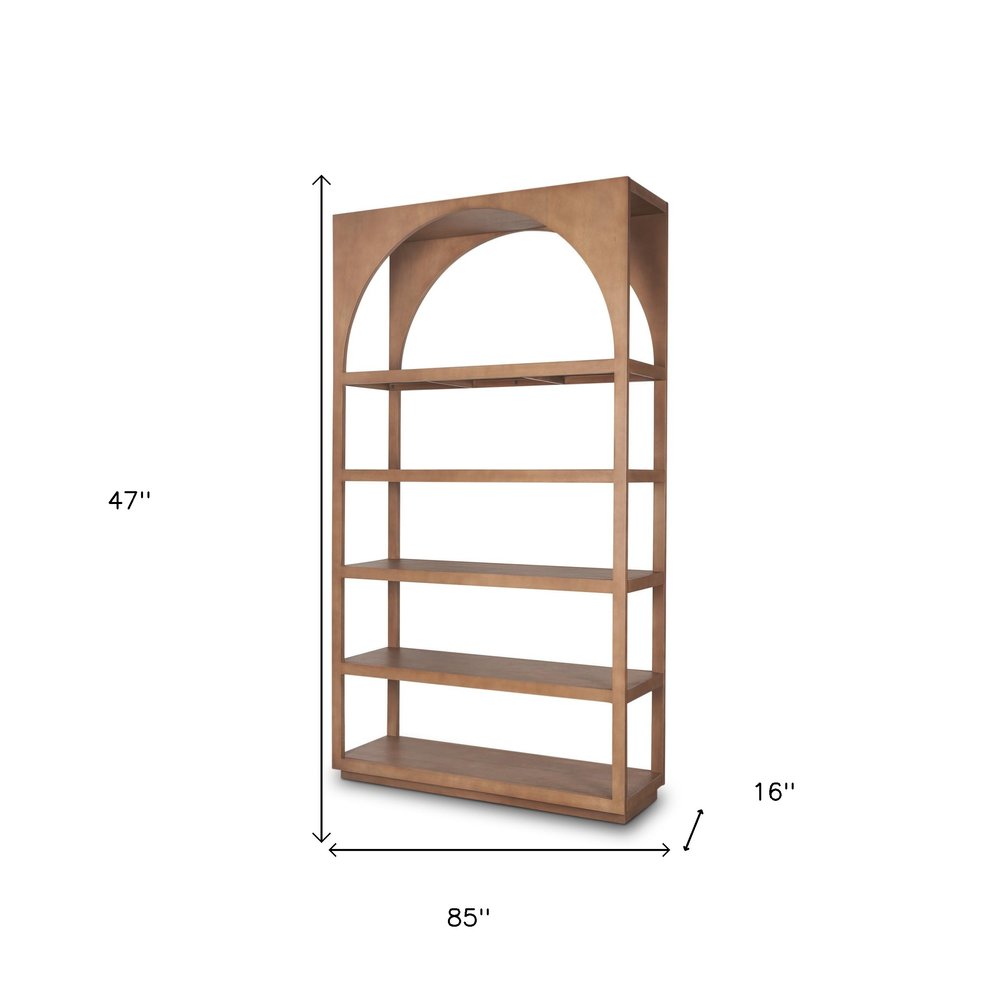 47" Brown Arched Solid Wood Five Tier Bookcase HomeRoots
