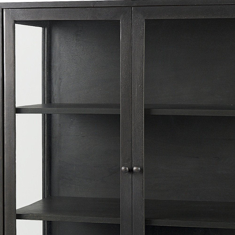 36" Black Solid Wood and Metal Display Cabinet With Two Doors — view 2