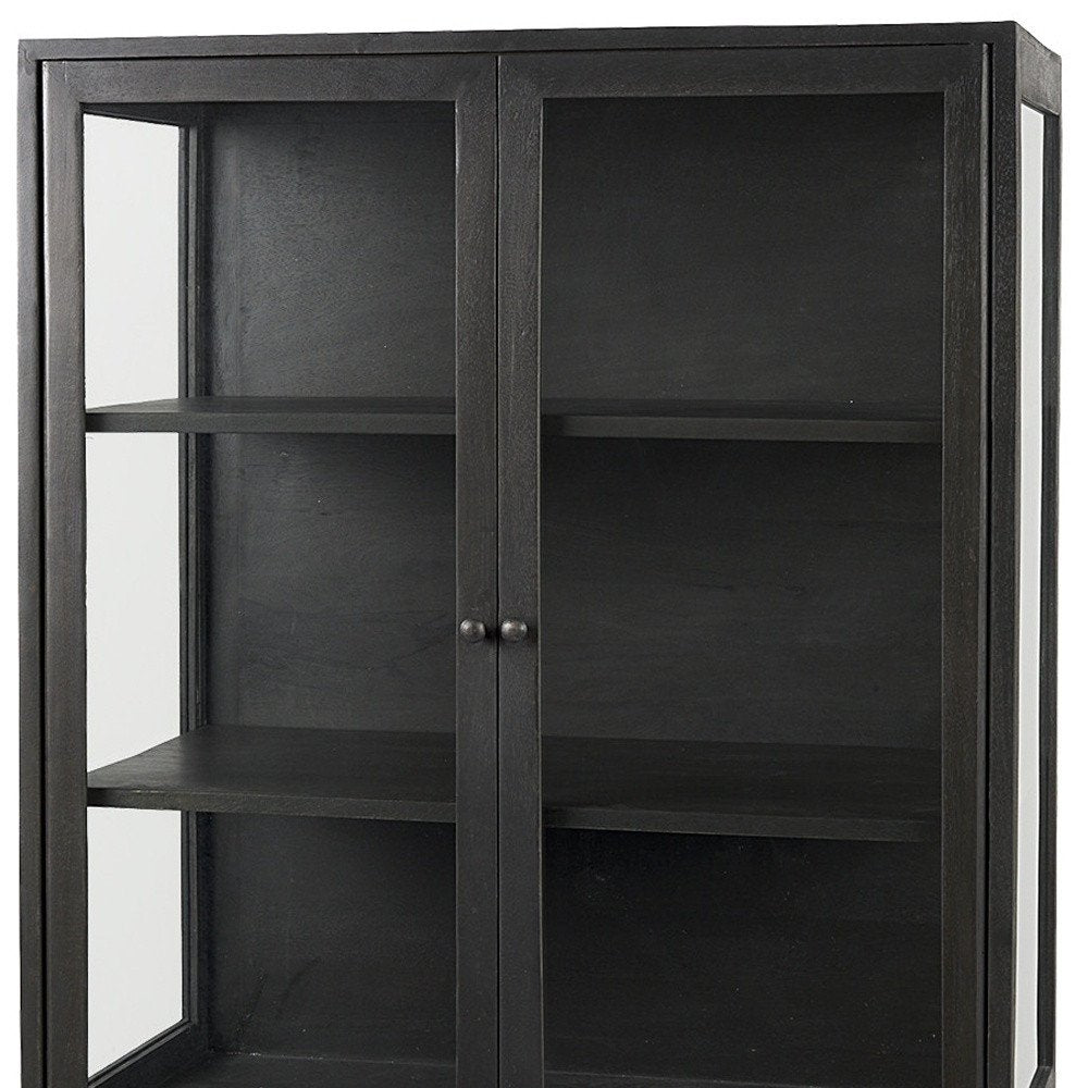 36" Black Solid Wood and Metal Display Cabinet With Two Doors — view 3