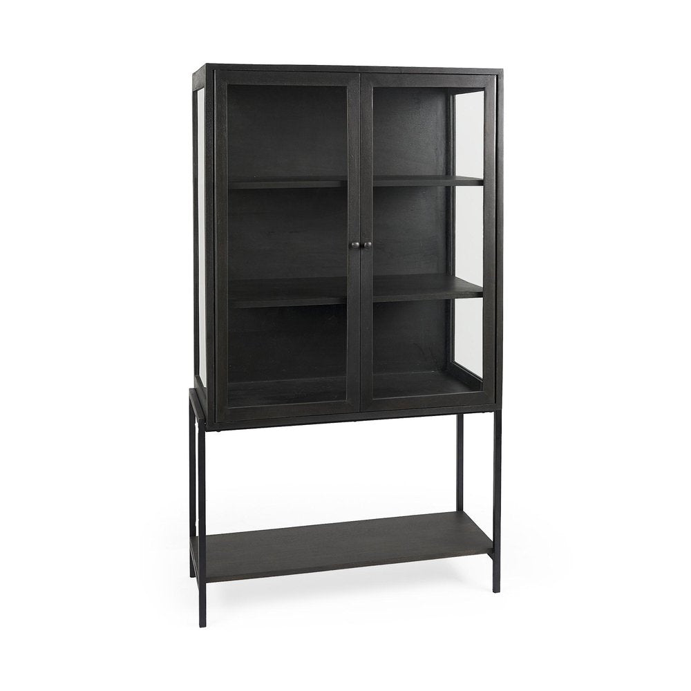 36" Black Solid Wood and Metal Display Cabinet With Two Doors HomeRoots