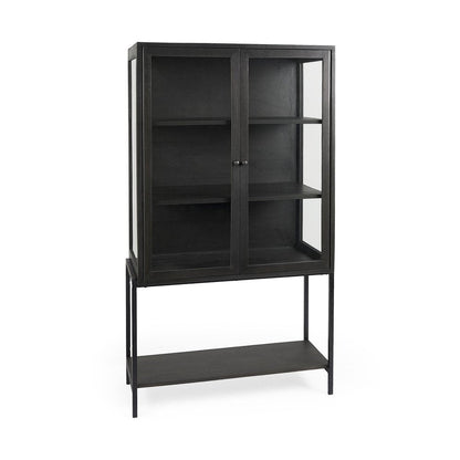 36" Black Solid Wood and Metal Display Cabinet With Two Doors HomeRoots