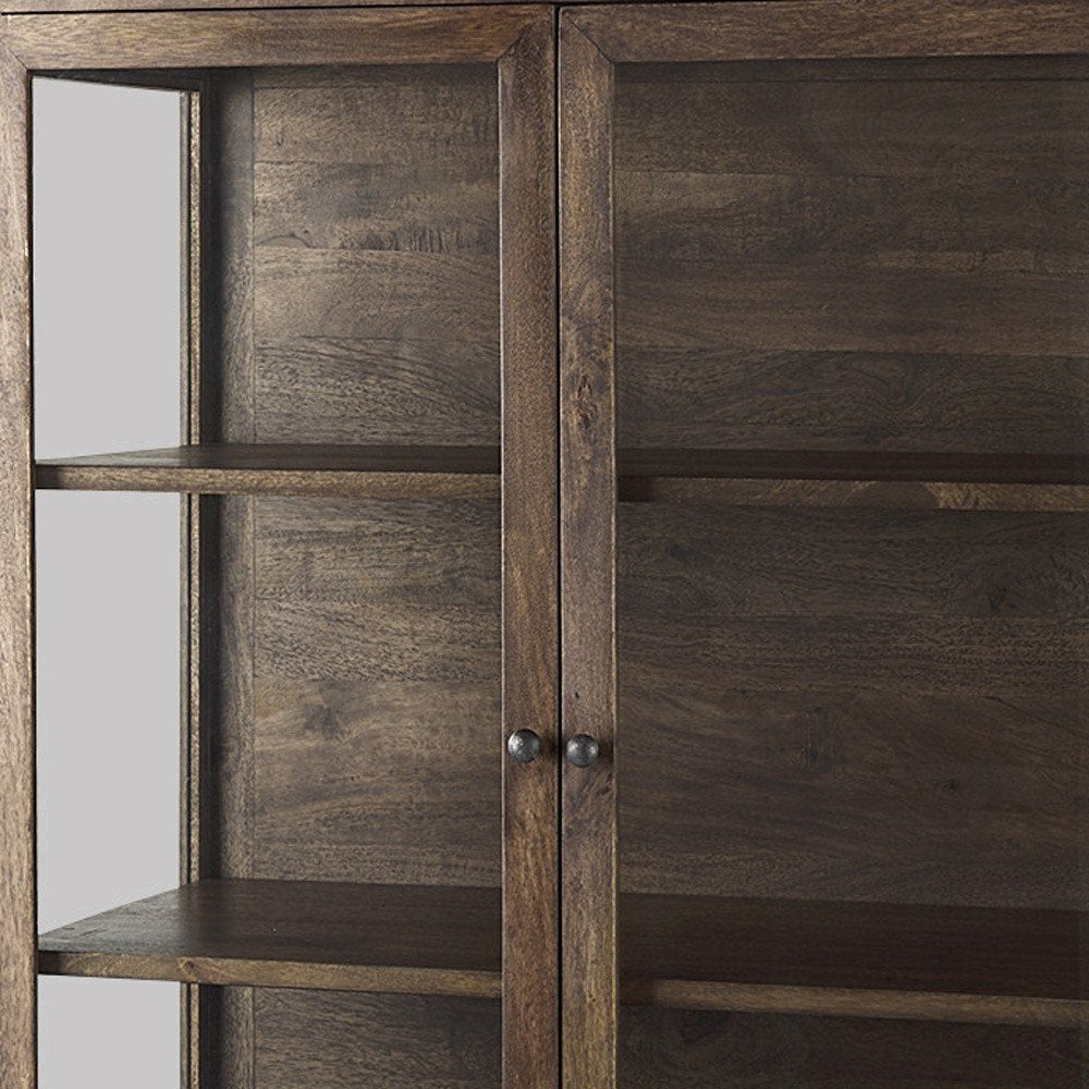 36" Brown and Black Solid Wood and Metal Display Cabinet With Two Doors HomeRoots