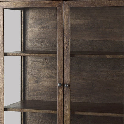 36" Brown and Black Solid Wood and Metal Display Cabinet With Two Doors HomeRoots