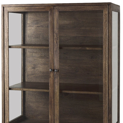 36" Brown and Black Solid Wood and Metal Display Cabinet With Two Doors HomeRoots
