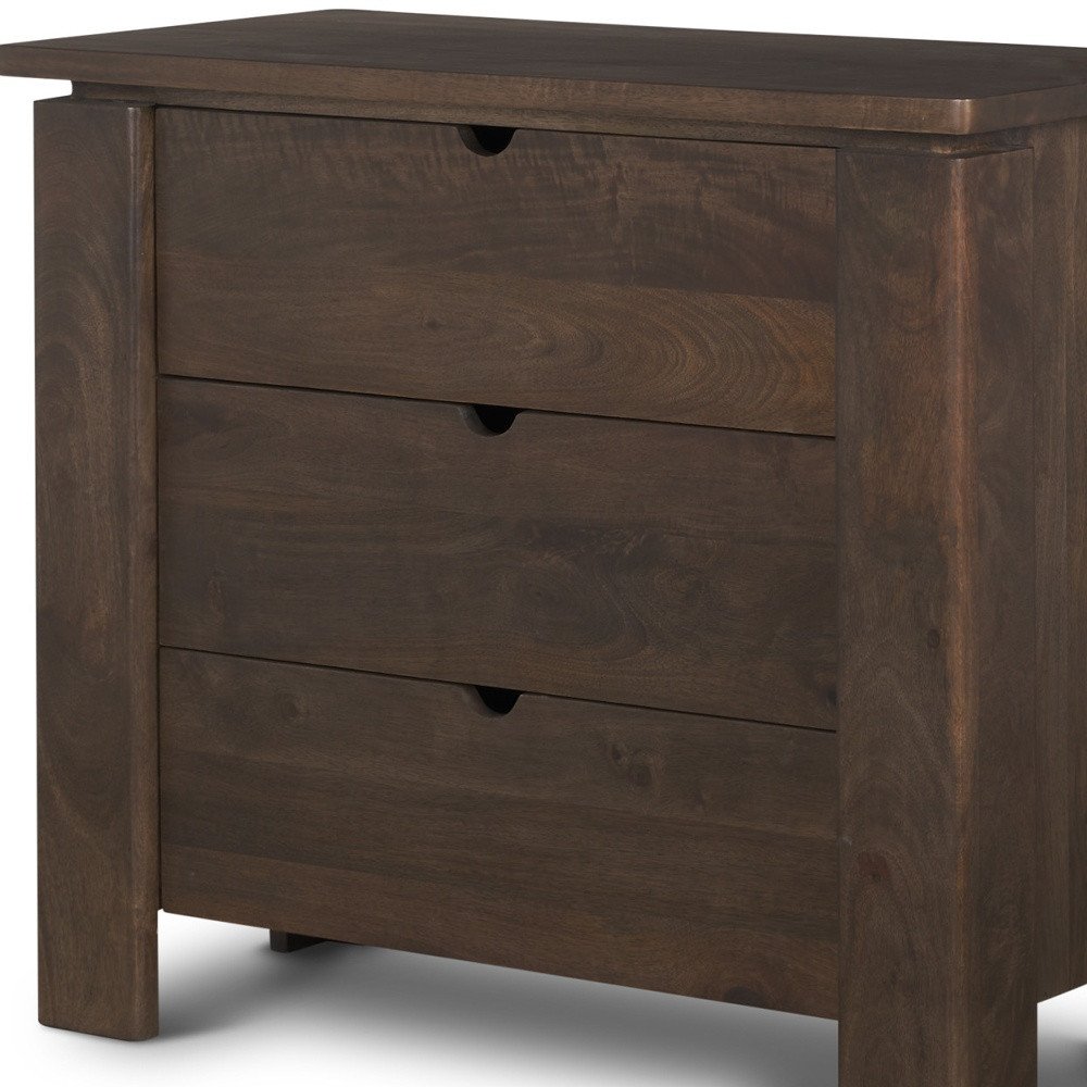 36" Dark Brown Solid Wood Accent Cabinet With Three Drawers — view 3
