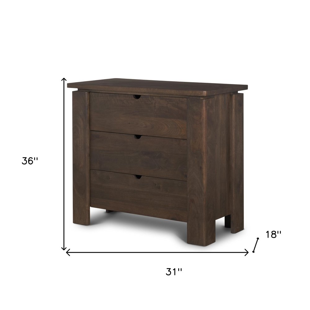 36" Dark Brown Solid Wood Accent Cabinet With Three Drawers — view 4