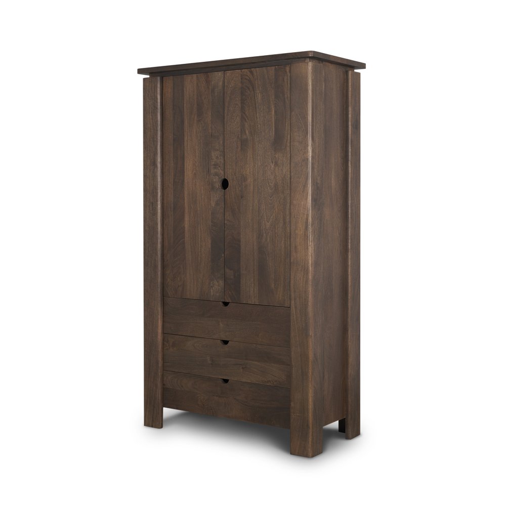 40" Dark Brown Solid Wood Curio Cabinet With Two Doors And Three Drawers HomeRoots