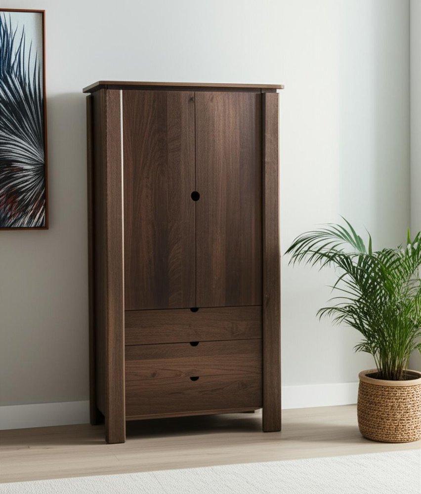 40" Dark Brown Solid Wood Curio Cabinet With Two Doors And Three Drawers — view 4