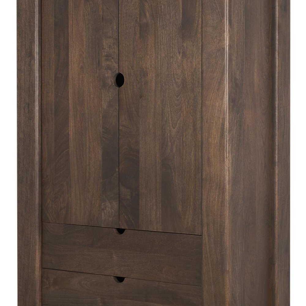 40" Dark Brown Solid Wood Curio Cabinet With Two Doors And Three Drawers HomeRoots