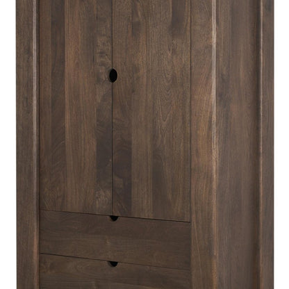 40" Dark Brown Solid Wood Curio Cabinet With Two Doors And Three Drawers HomeRoots