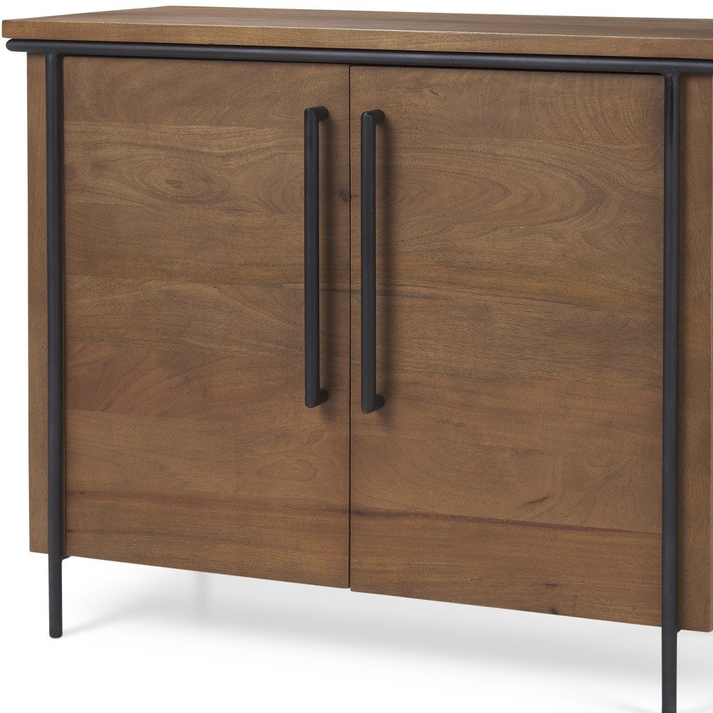 40" Brown and Black Solid Wood and Metal Accent Cabinet With Two Doors — view 3