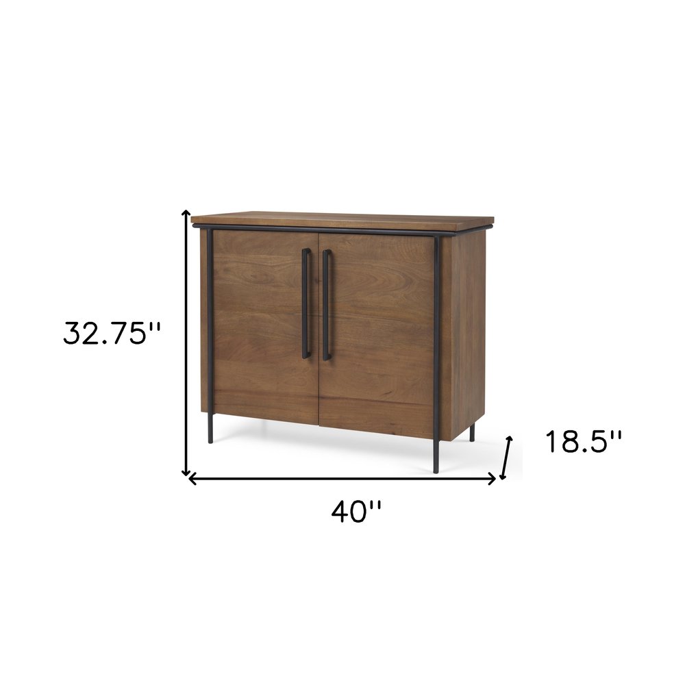 40" Brown and Black Solid Wood and Metal Accent Cabinet With Two Doors HomeRoots