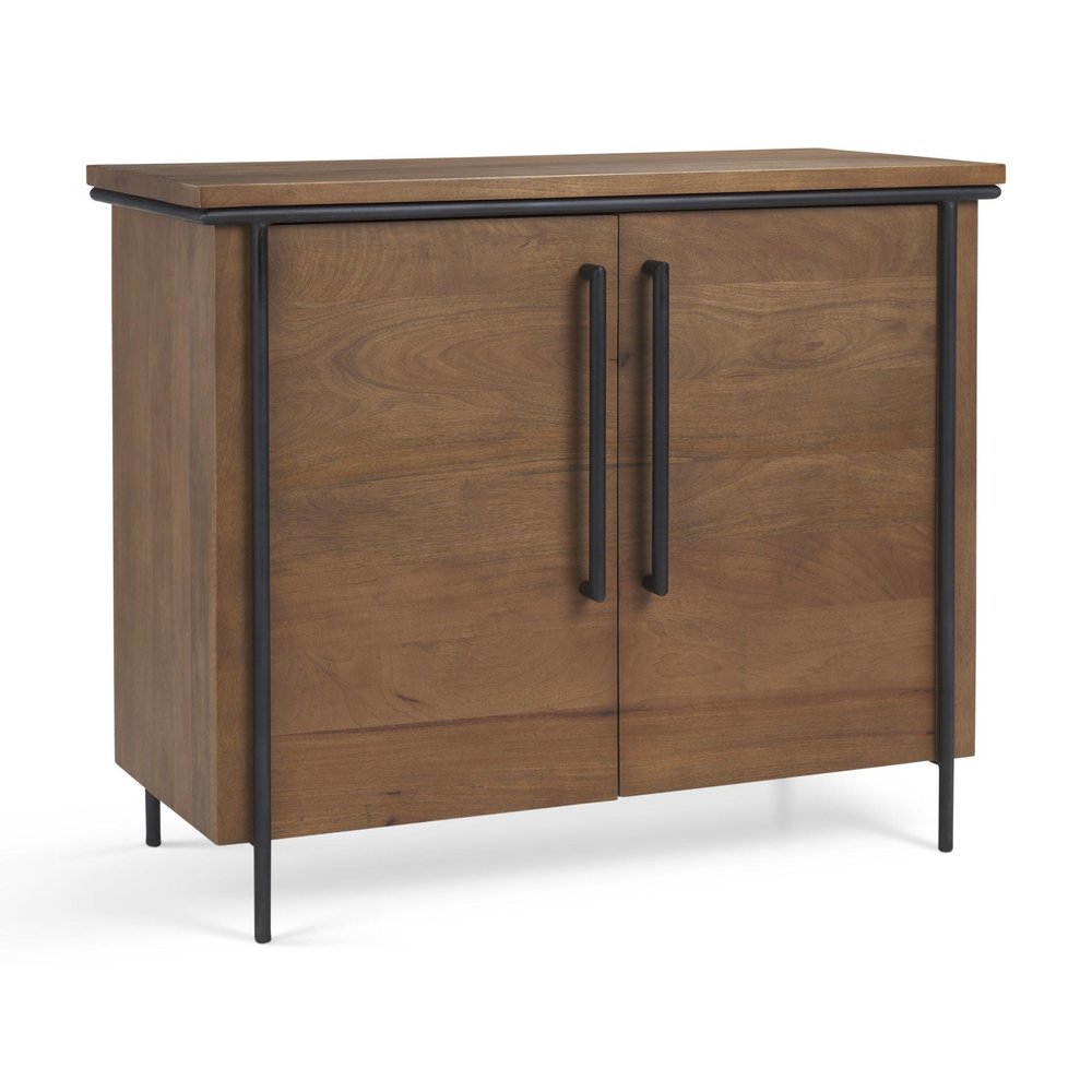 40" Brown and Black Solid Wood and Metal Accent Cabinet With Two Doors HomeRoots