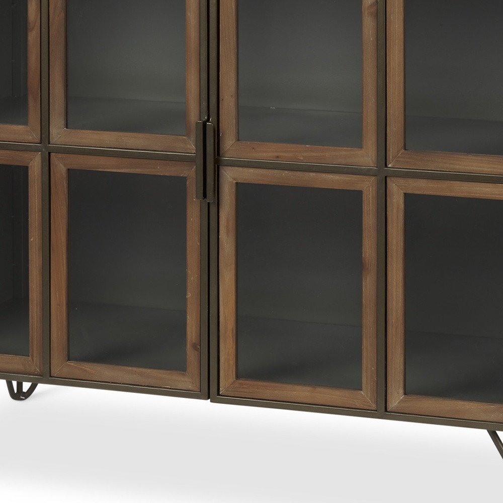 37" Antiqued Brass and Brown Metal and Solid Wood Accent Cabinet With Two Doors HomeRoots
