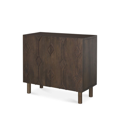 36" Dark Brown Solid Wood Carved Geometric Accent Cabinet With Two Doors HomeRoots