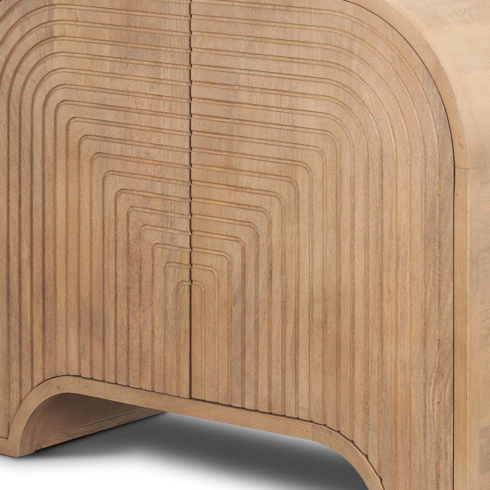 32" Natural Solid Wood Textured Door Accent Cabinet With Two Doors HomeRoots