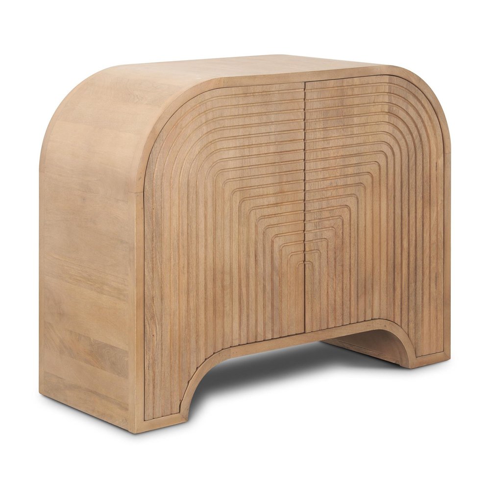 32" Natural Solid Wood Textured Door Accent Cabinet With Two Doors HomeRoots